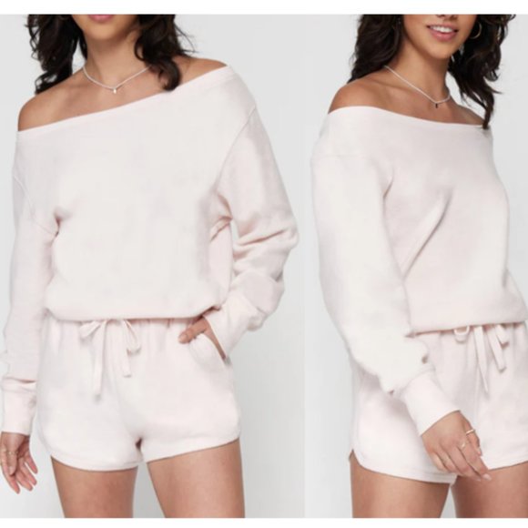 SPIRITUAL GANGSTER Sherpa Off Shoulder Romper Worn 1x XS Pink Cotton Linen Blend - Picture 11 of 12